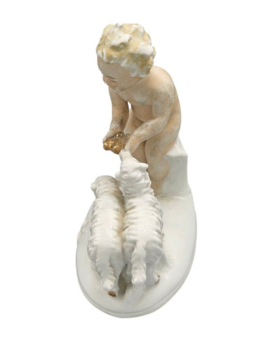 Vintage Porcelain German Figurine Little Boy With 2 Lambs